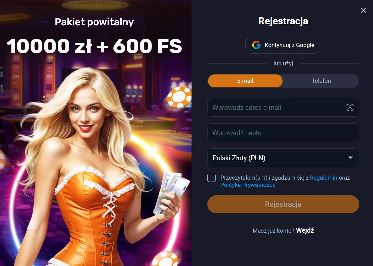 Logowanie do panelu gracza w Vox casino